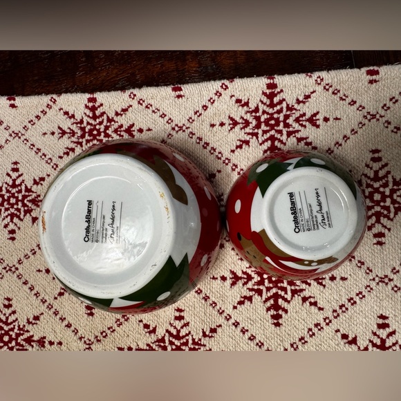 EUC Crate & Barrel Bowls  2018 - Set Of Two - Reindeer Christmas Tree Design - Picture 6 of 8